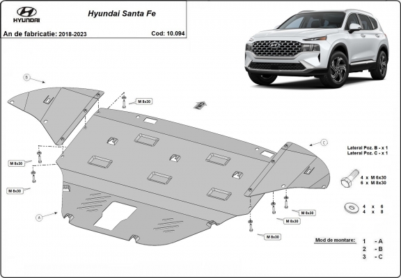 Steel skid plate for Hyundai Santa Fe