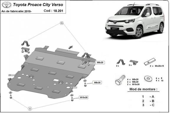 Steel skid plate for Toyota Proace