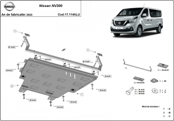 Aluminium skid plate for Nissan NV300