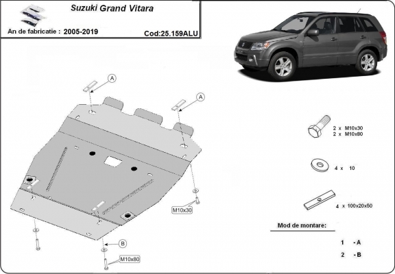 Aluminum skid plate for Suzuki Grand Vitara 2