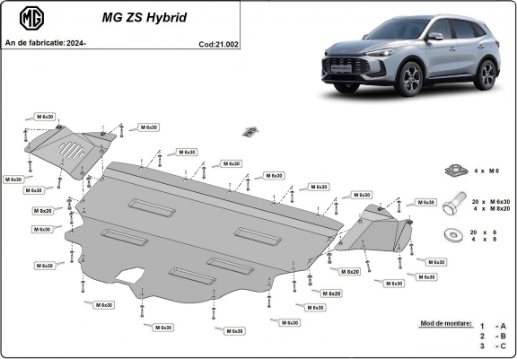 Steel skid plate for MG ZS